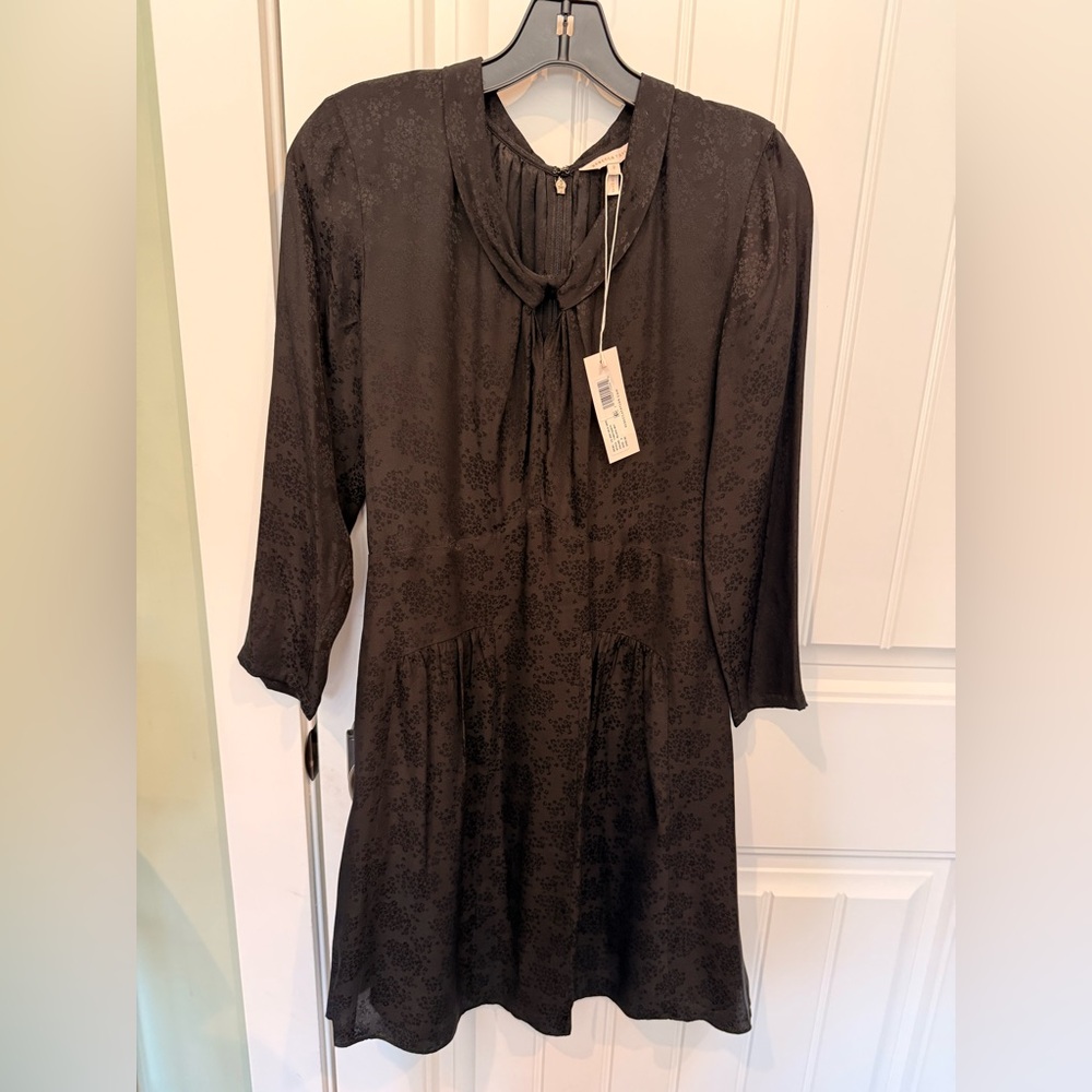 NWT Rebecca Taylor Black 100% Silk Floral Jacquard Dress Size 2